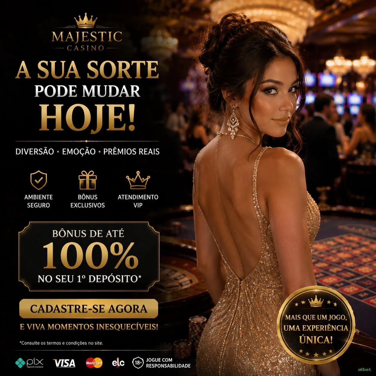 Imagem promocional da a6bet mostrando a plataforma e suas vantagens
